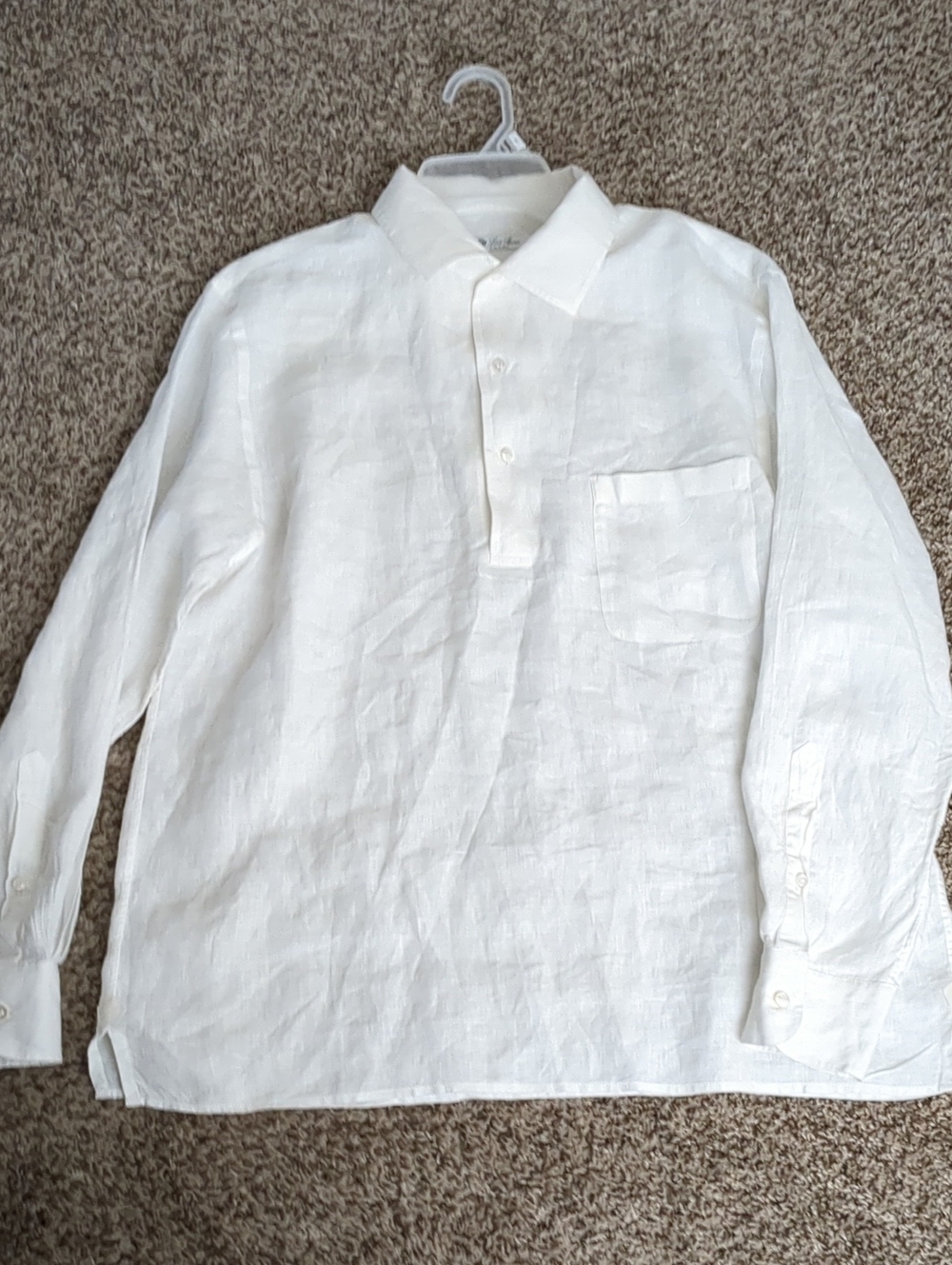 Loro Piana Italy Men's Ivory/ Cream 100% Flax Linen Henley Popover Shirt Large